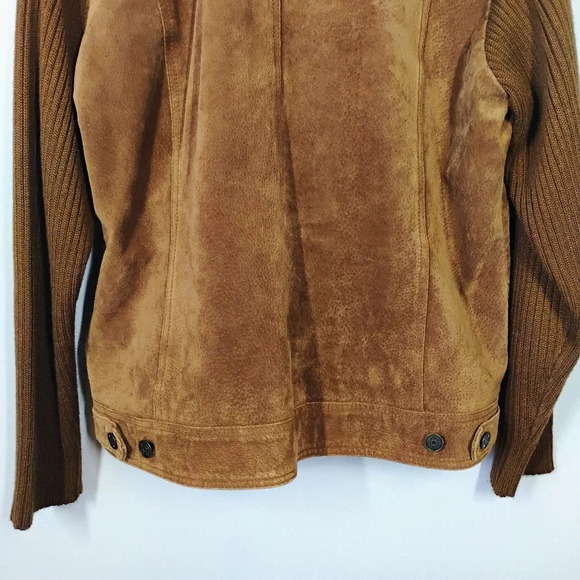 Relativity Brown Suede Leather Trucker Jacket Ribbed Knit Sleeves Size Large - Picture 5 of 11